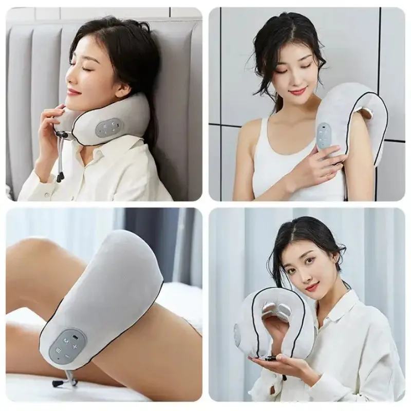 Almohada de viaje con masaje, almohada de cuello de espuma de memoria para dormir, almohada de masaje de cuello de viaje con calor para aliviar el