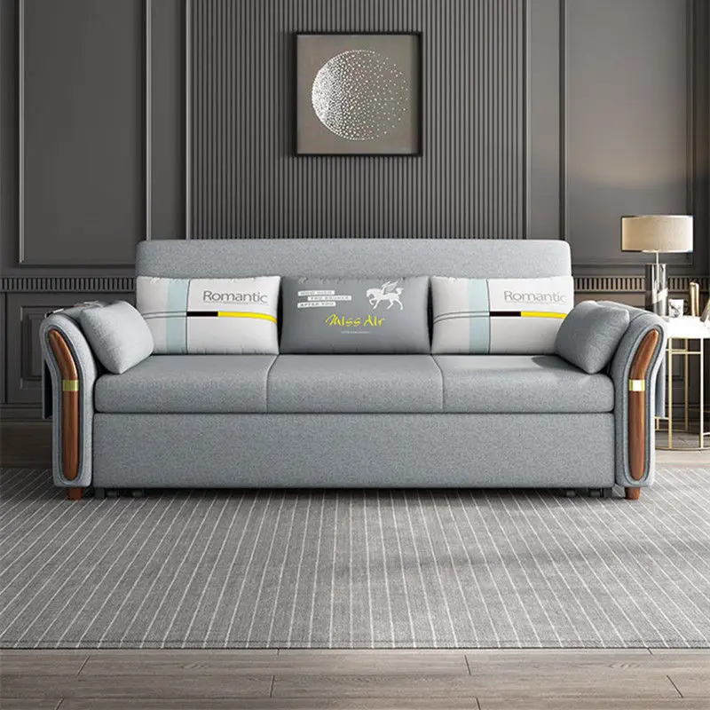 Multifunctional solid wood sofa bed dual-purpose folding small apartment living room single double fabric integrated two-purpose