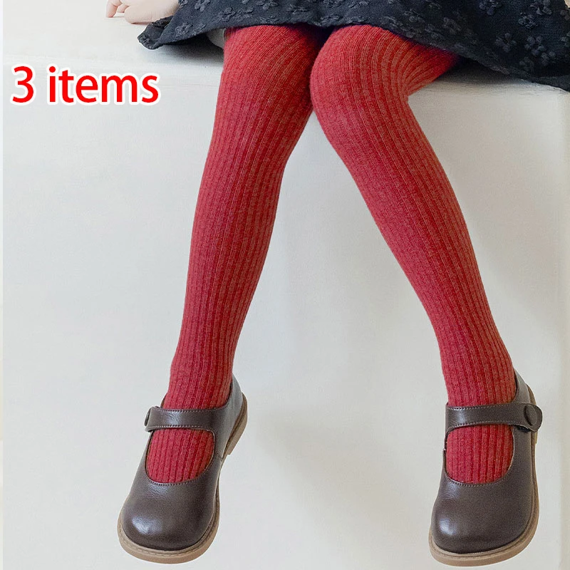 3-pack girls' knitted pantyhose for spring and autumn, soft and comfortable