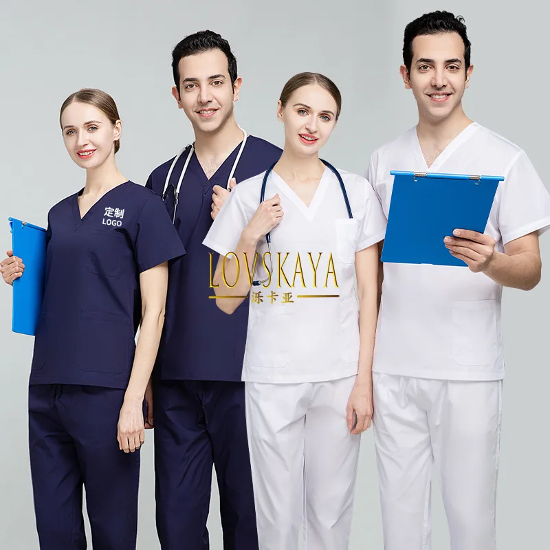 

Summer thin nurse work uniform split set operating room hand wash clothes female surgical uniform polyester cotton