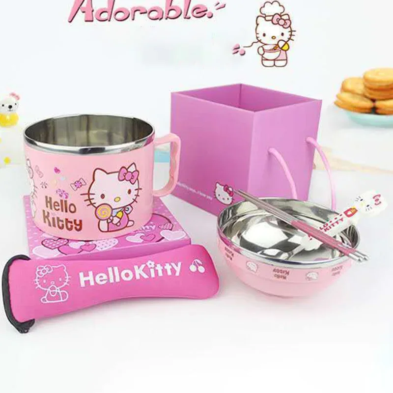 Sanrio Hello Kittys Cartoon Lunch Box 980ML Kawaii Anime Ciotola in acciaio inossidabile Studente Isolamento termico Lunch Box Regali per ragazze