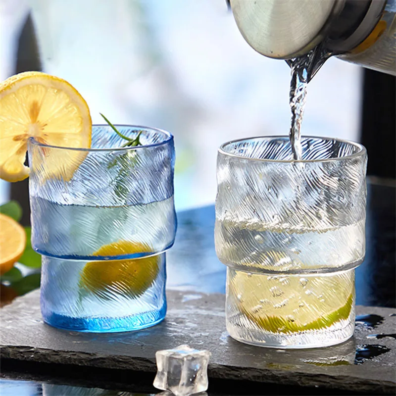 250ml Stackable PC Acylic Beer Mug Transparent Bamboo Cup Sparkling Water Juice Cups Glacier Pattern Restaurant Table Items