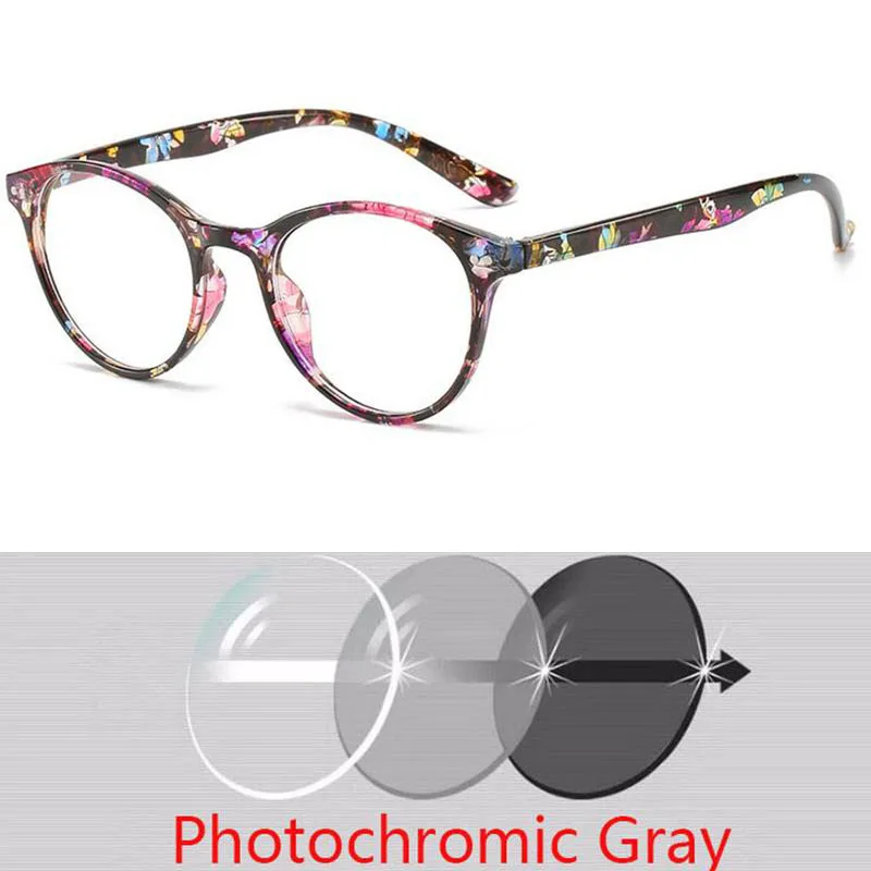 -1 -1.5 -2 -2.5 -3 -3.5 -4 -4.5 -5 -5.5 -6  Photochromic Myopia Prescription Glasses Women Eyewear Men Round Glasses