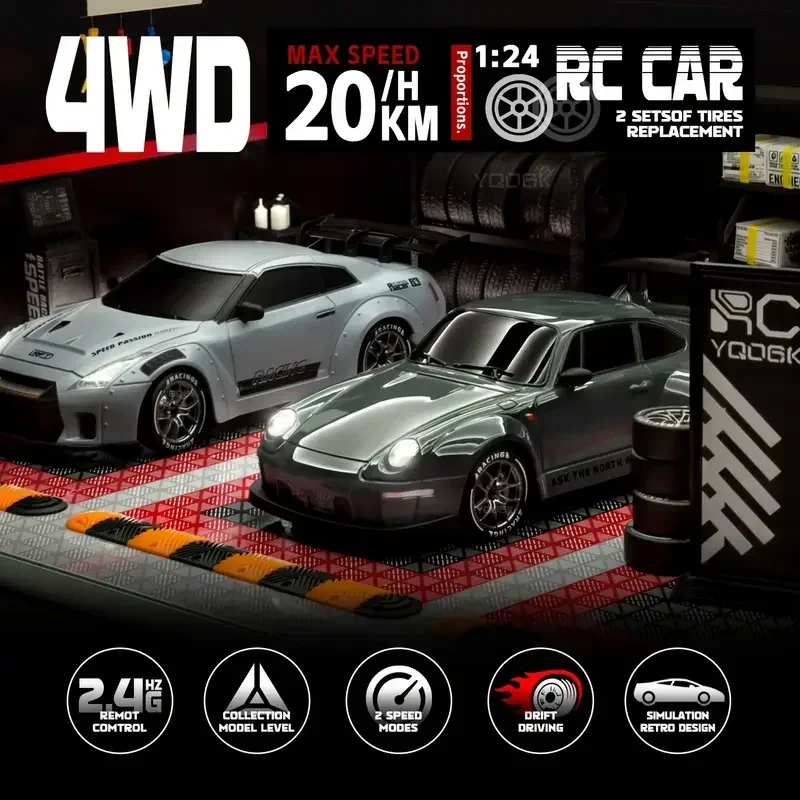Drift Auto 1:24 Afstandsbed izan Auto 4WD 20KM / Hoge Speedheid Race Sport Auto LED-verlichting إضافي الانجراف الإطارات دي هدية