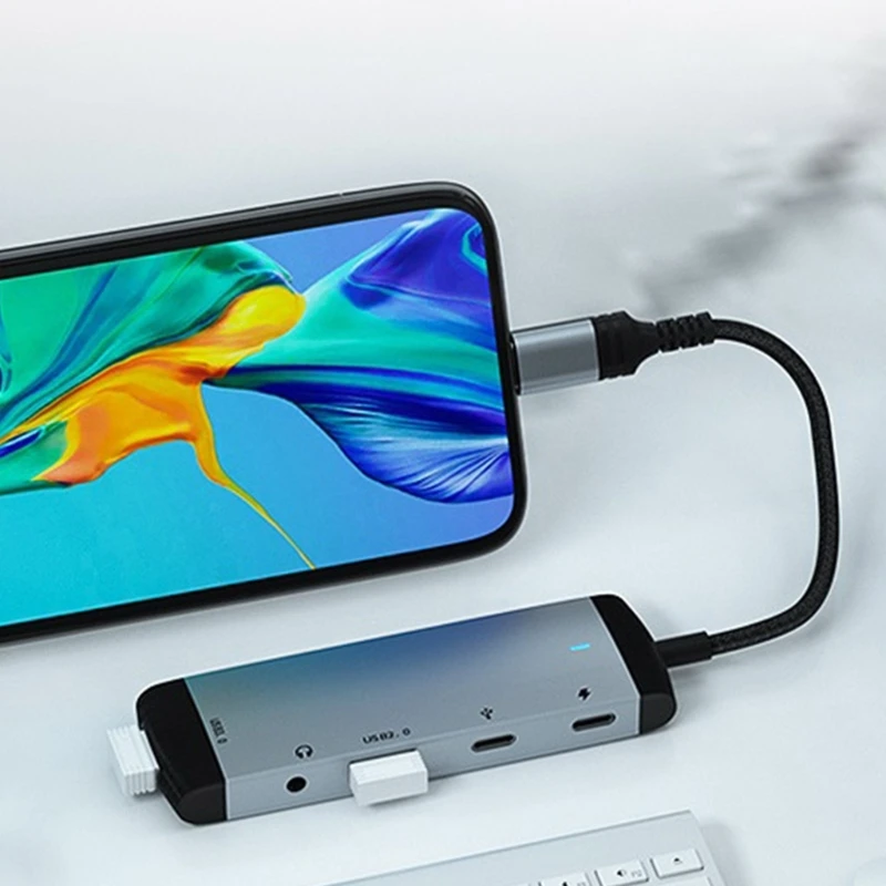 5-in-1 High Speed USB C Hub Docking Station Aluminium Alloy Type C to USB 3.0/USB 2.0/PD 60W/3.5mm for Keyboard Mouse - Image 2