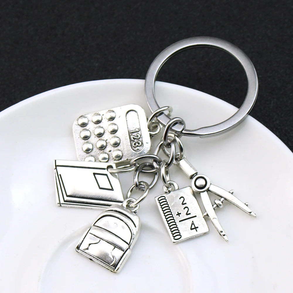 DIY Jewelry Math Formulas Keychain Calculator Compasses Geometry Keychain Book Backpack Student Keychain Teachers' Day Gifts