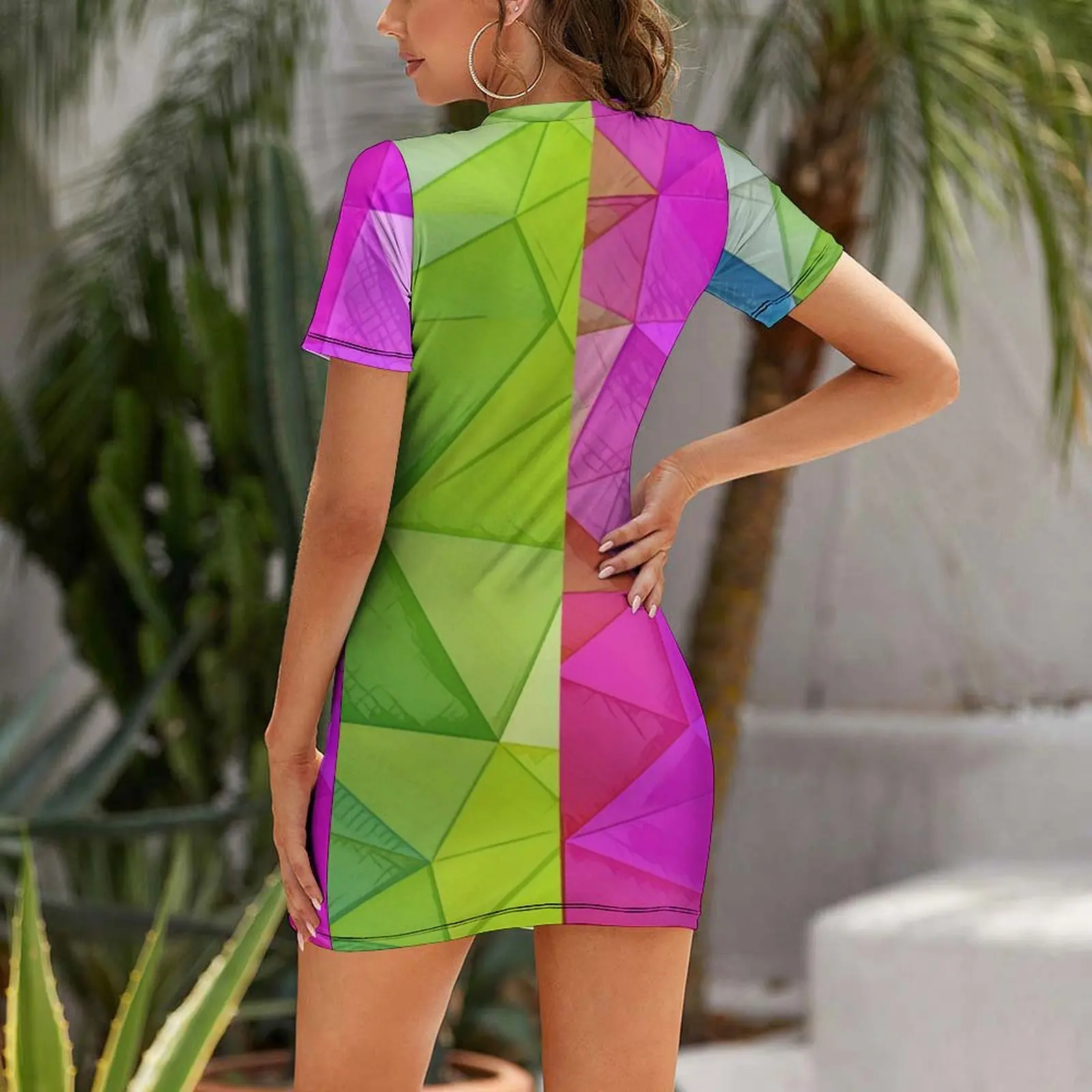 Colourful Geometric Triangles Short Sleeved Dress dress korean style elegant women's dresses sale Summer dresses for women