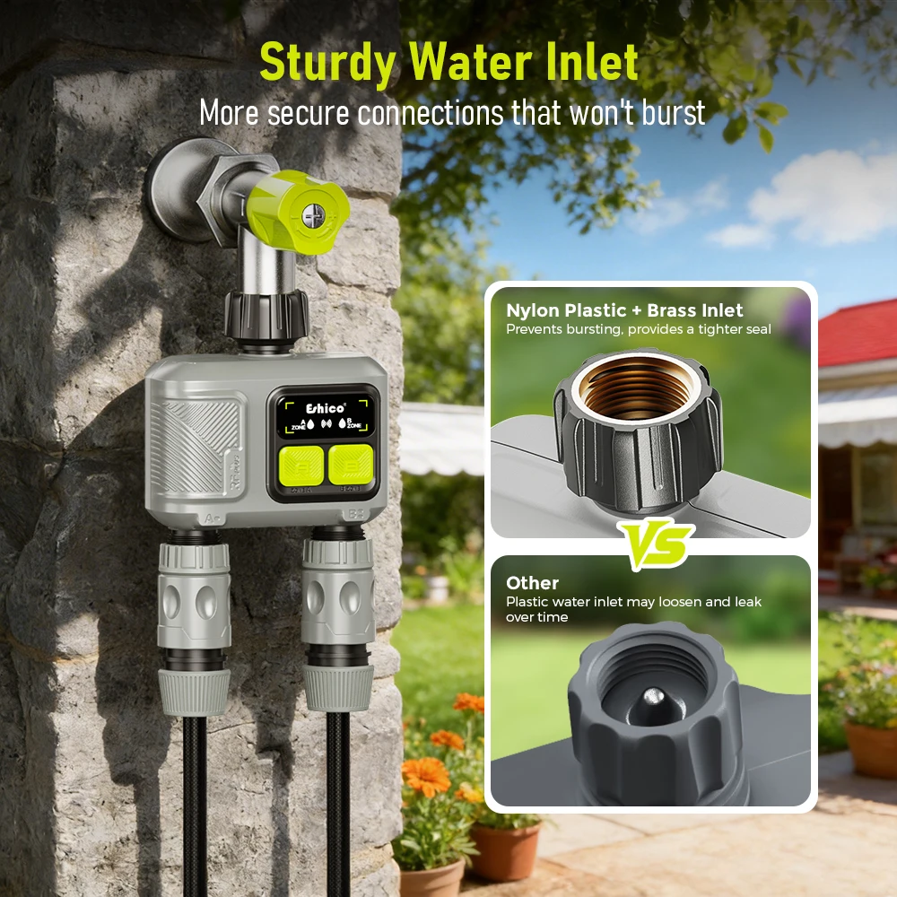 Eshco RF433 Wireless 2-Zone Smart Water Timer with  Gateway Socket for Lawn/Plant/Vegetable Garden Automatic Watering System