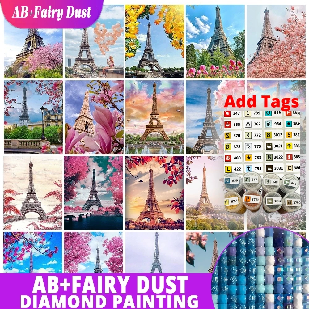 

Фея Пыль AB поставляется с наклейками DMC 5D DIY Алмазная картина Эйфелева башня Вышивка Пейзаж Мозаика Горный хрусталь Художественная картина Hom