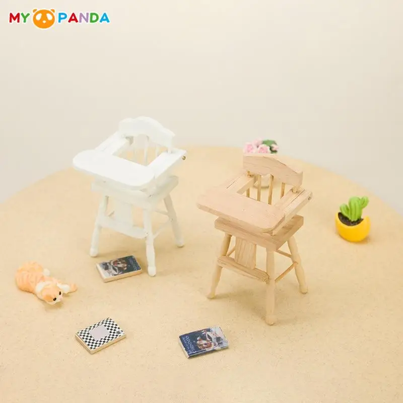 1:12 Dollhouse Mininature Wooden Baby Dining Chair High Chair Model Kitchen Furniture Accessory For Doll House Decor Pretend Toy