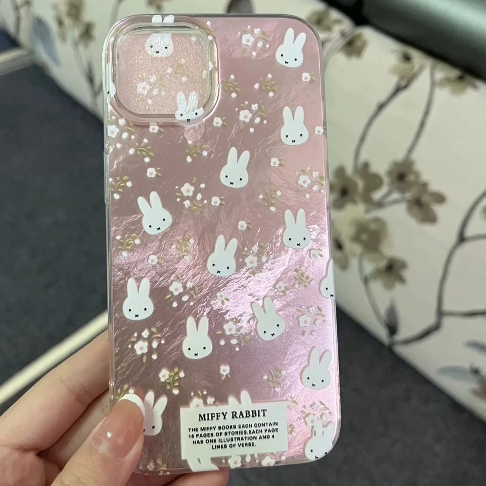 Kawaii Anime Miffy Rabbit Phone Case cartoon Wind Little Floral Miffy Rabbit 16/15/14 Phone Case 13/12 Girlish Heart 11 Cute Xr