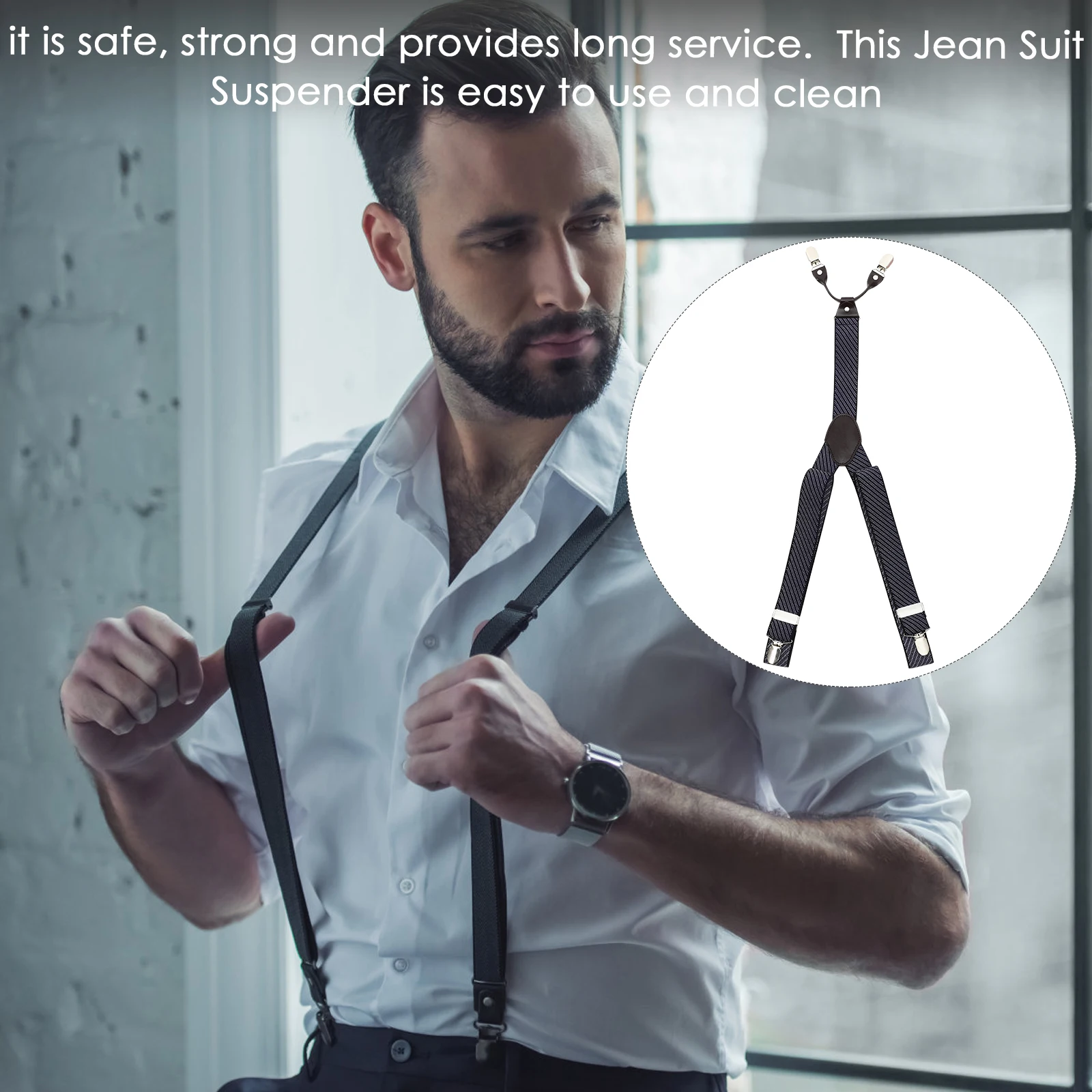 

Elastic Strap Clip Trousers Pants Suspenders for Men Heavy Duty Polyester Adjustable Suit Suspender Comfortable Elastic Jean