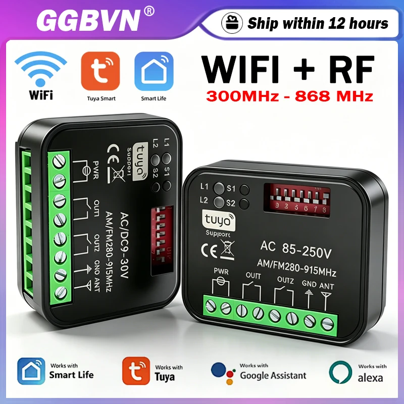 New RX-MULTI Tuya Universal 433MHz 868MHz WIFI Gate Remote Control Receiver 2CH 300-868MHz WIFI Smart Switch Module Controller