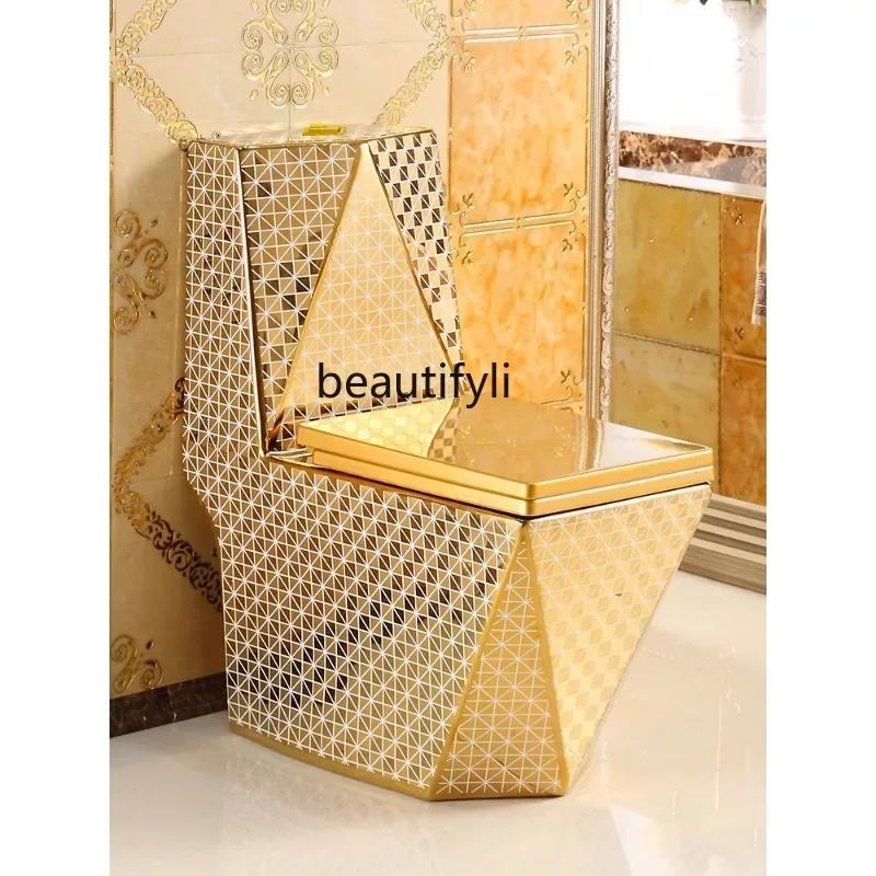 NQ Household Flush Golden Toilet Siphon Water-Saving European Toilet Square Diamond Color Ceramics Sanitary Wares