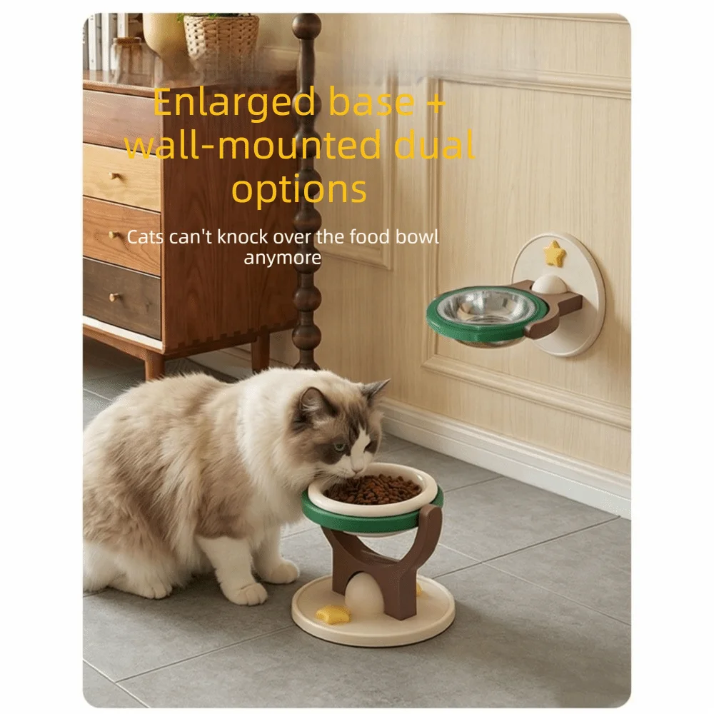 Creative Adjustable Angle Cat Bowl 304 Stainless Steel Ceramic Pet Bowl Chin Protection Neck Protection Pet Feeder Dog