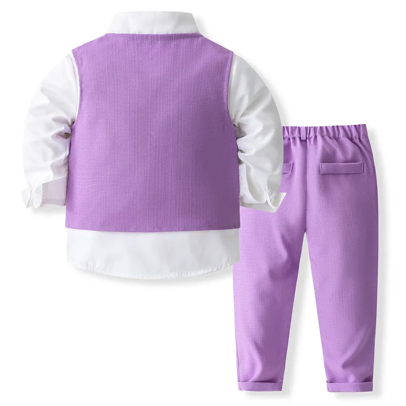 Spring Autumn Kids Clothes Boys Korean Fashion Gentleman Tie Vest+White Tops+Pants Baby Boutique Clothing Children's Sets BC147