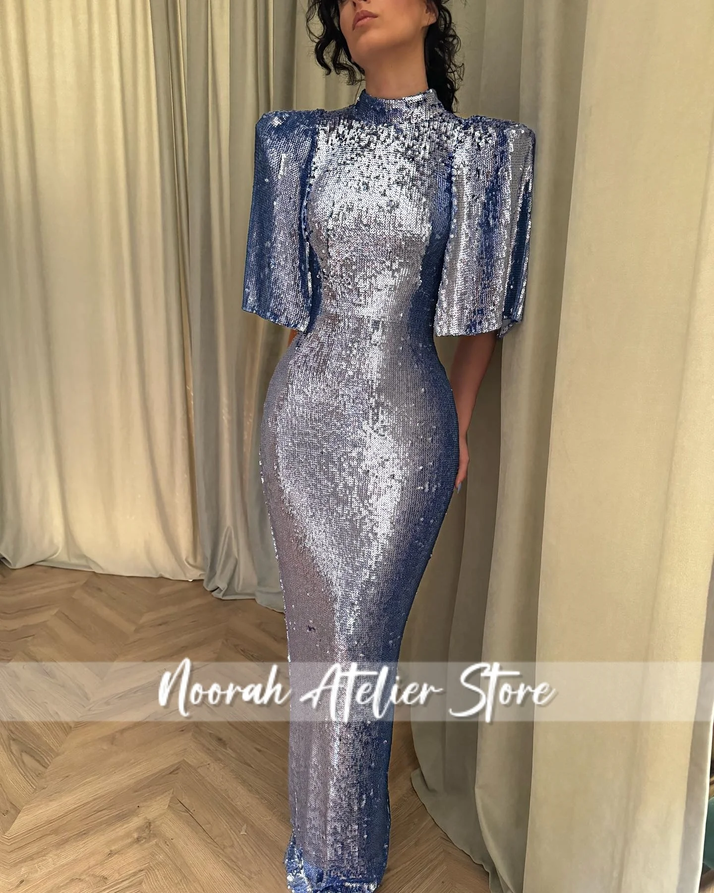 فساتين سهرة فاخرة باللون الأزرق H N المملكة العربية السعودية 2025 بأكمام قابلة للانفصال فساتين زفاف Fساتين فستان رسمي مخصص