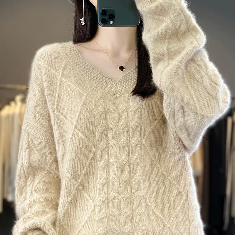 

Korean Woman Clothes V-Neck Pullover Knitwear 2025 Autumn Long Sleeve Comfortable Solid Women's Sweater Female Clothing
