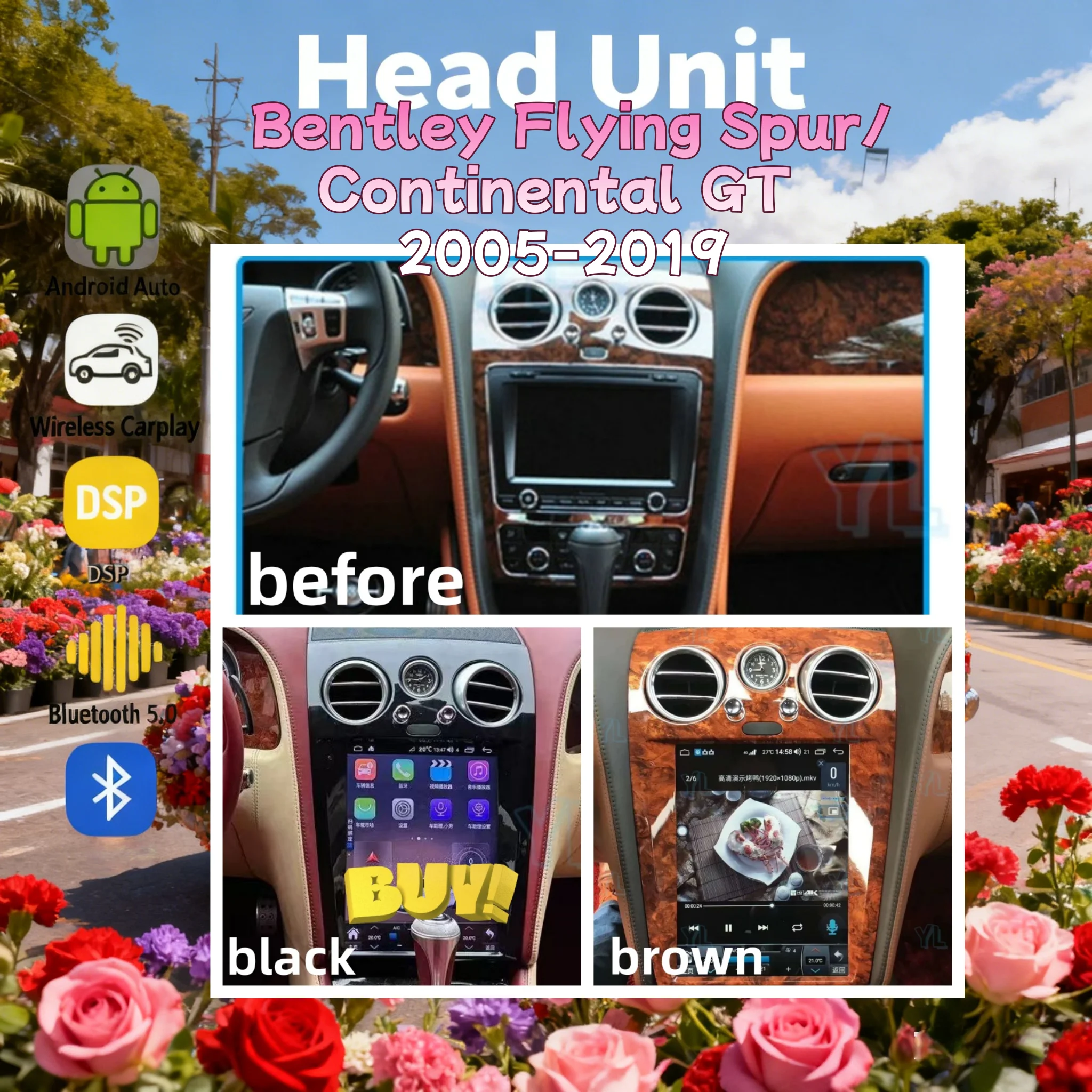 

F 12.1" Android 14 Auto Car Radio For Bentley Continental GT Flying Spur 2005-2019 Stereo Multimedia GPS Navi Headunit Carplay
