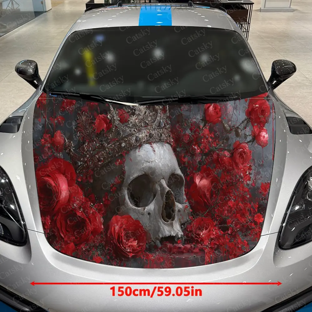 غلاف فينيل للسيارة على شكل جمجمة وردية، ملصق غطاء محرك السيارة المقاوم للماء من مادة PVC، ملصقات ذاتية اللصق مقاومة للخدش لتغطية المحرك
