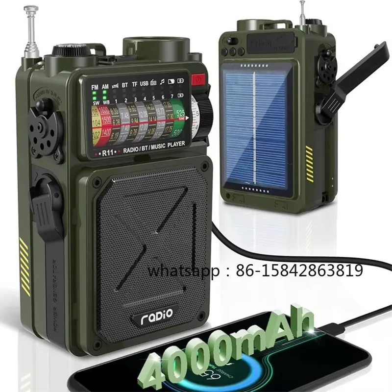 Portable Solar Hand Crank Emergency Radio Bluetooth 5.0 AM/FM/SW Radio with Flashlight SOS USB Charging