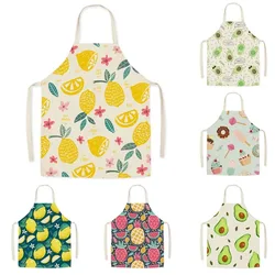 Delantal con estampado de comida de dibujos animados, delantal sin mangas con patrón de frutas para padres e hijos, delantal de lino resistente a las manchas, accesorios de cocina