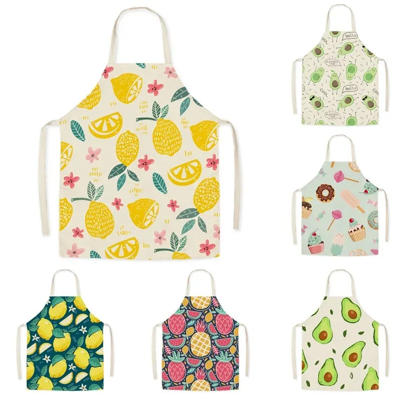 Cartoon Food Print Apron Fruit Pattern Parent-child Sleeveless Apron Linen Stain Resistant Apron Kitchen Cooking Accessories