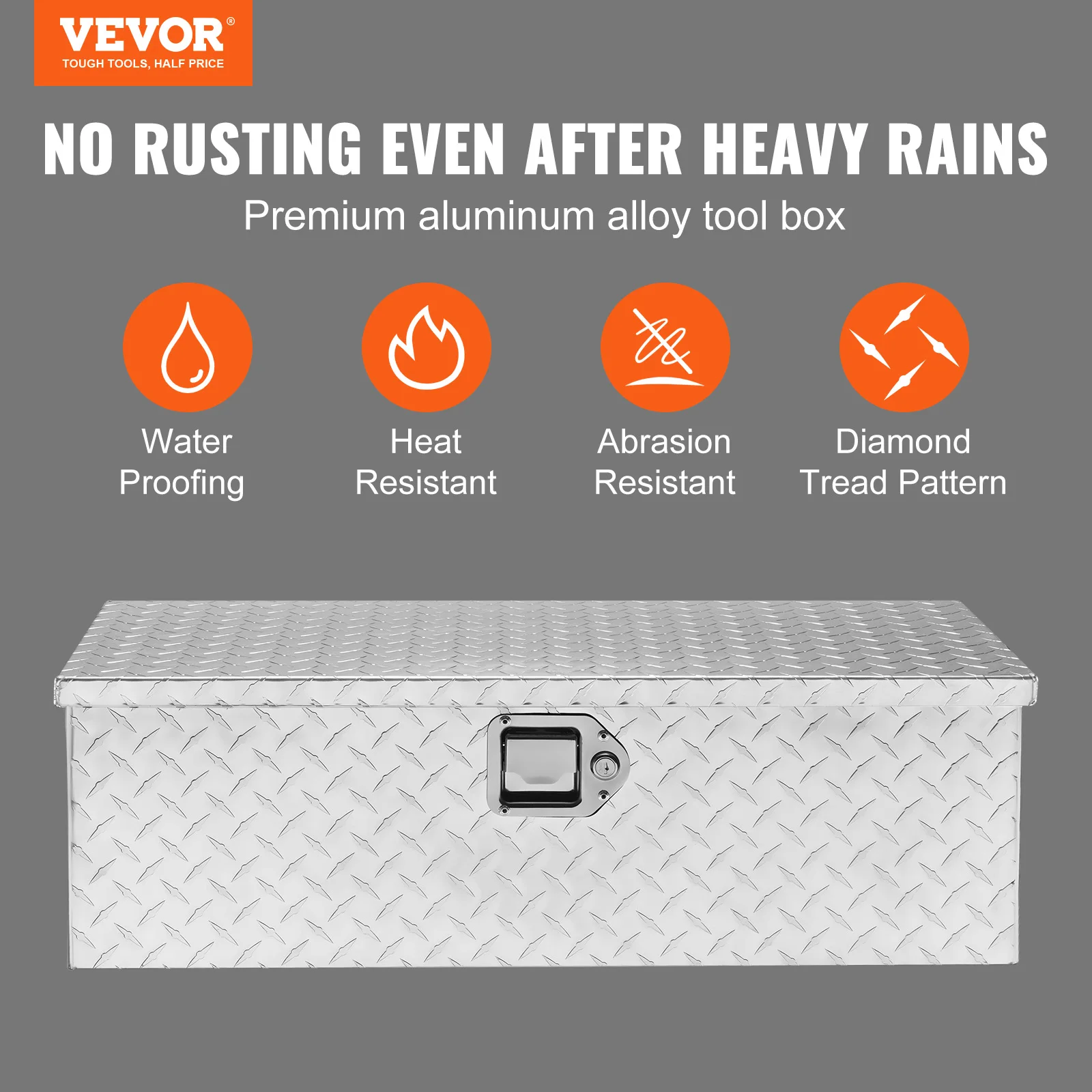 VEVOR Heavy Duty Aluminum Truck Bed Tool Box Plate Tool Box with Side Handle and Lock Keys Storage Tool Box for PickupTruck Bed