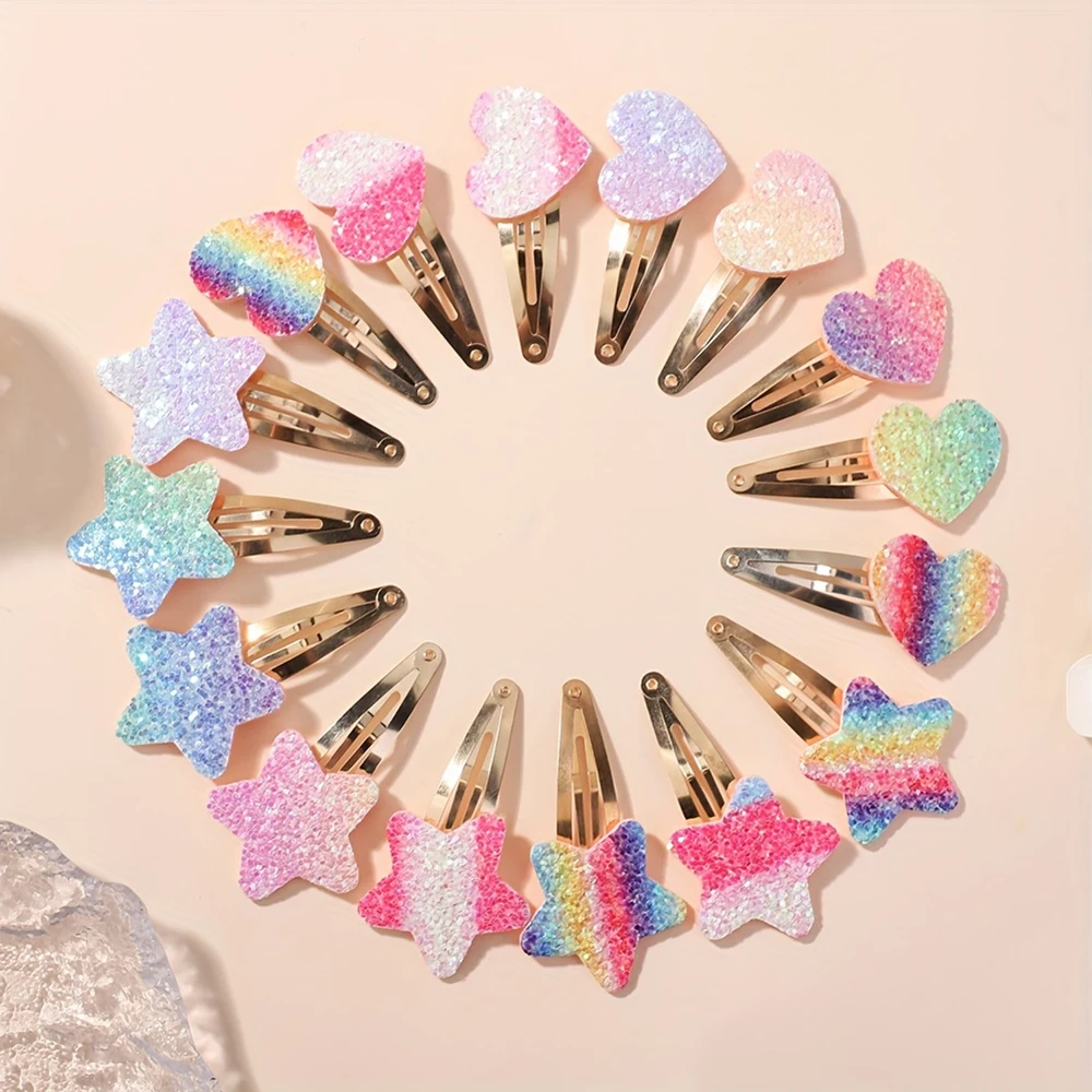 

16Pcs/set Glitter Rainbow Heart Star BB Handmade Hair Clips for Girls Handmade Hairpins Cute Barrettes Headwear Hair Accessories