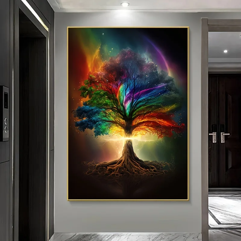 Affiches d'art abstraites et mystiques d'arbres, impressions colorées fluorescentes, peintures sur toile Happy Tree, tableaux muraux pour salon et décoration intérieure