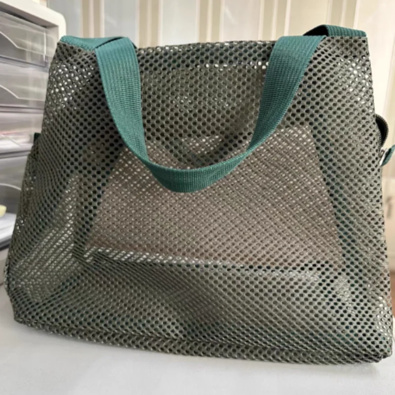 Travel Toiltery Large Capacity Makeup Bag Mesh Bag with Handle Portable Beach Bag Cosmetic Zipper Pouch Green Grey Black 2025New