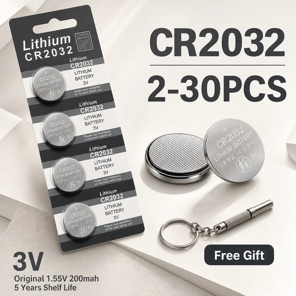 CR2032 3V Lithium Coin Cell Button Battery for Watch Toy Calculator Car Remote Control, 2-30PCS Replacement Battery