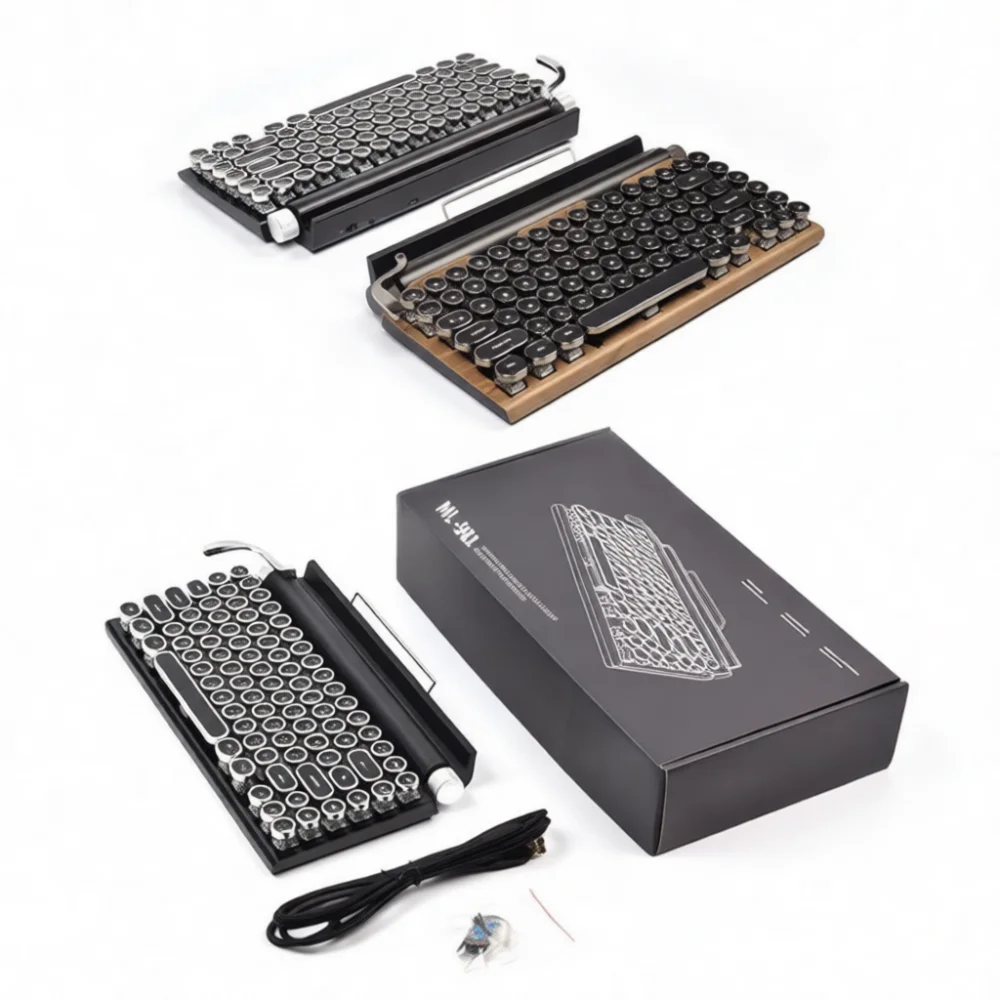 Retro Mechanical Keyboard Punk Style Bluetooth Wired Hot Swap Blue Switch Backlit Office Productivity Typing Writer Device