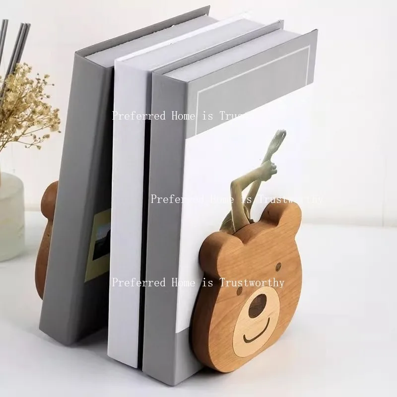 Suitable for Cherry Wood Cute Teddy Bear Bookshelf and Student Desktop Storage Board Decoration