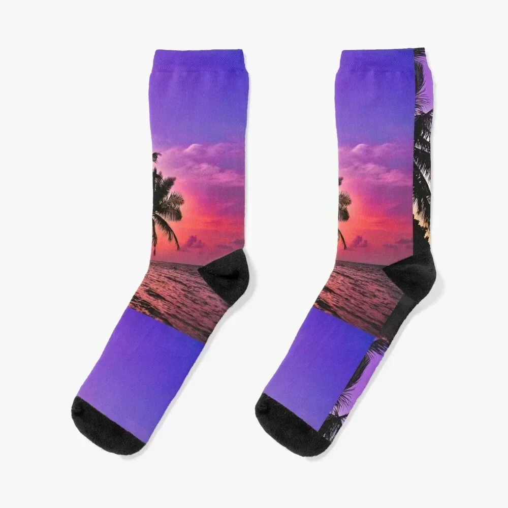 

Beautiful Tropical Pink Palm Tree Sunset Socks warm winter Heating sock Climbing halloween Luxury Woman Socks Men's