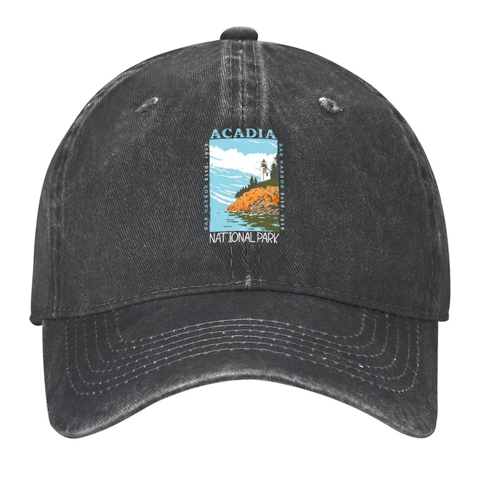 

Acadia National Park Bar Harbor Lighthouse Maine Distressed Baseball Cap Streetwear Mountaineering sun hat Caps Women Men's