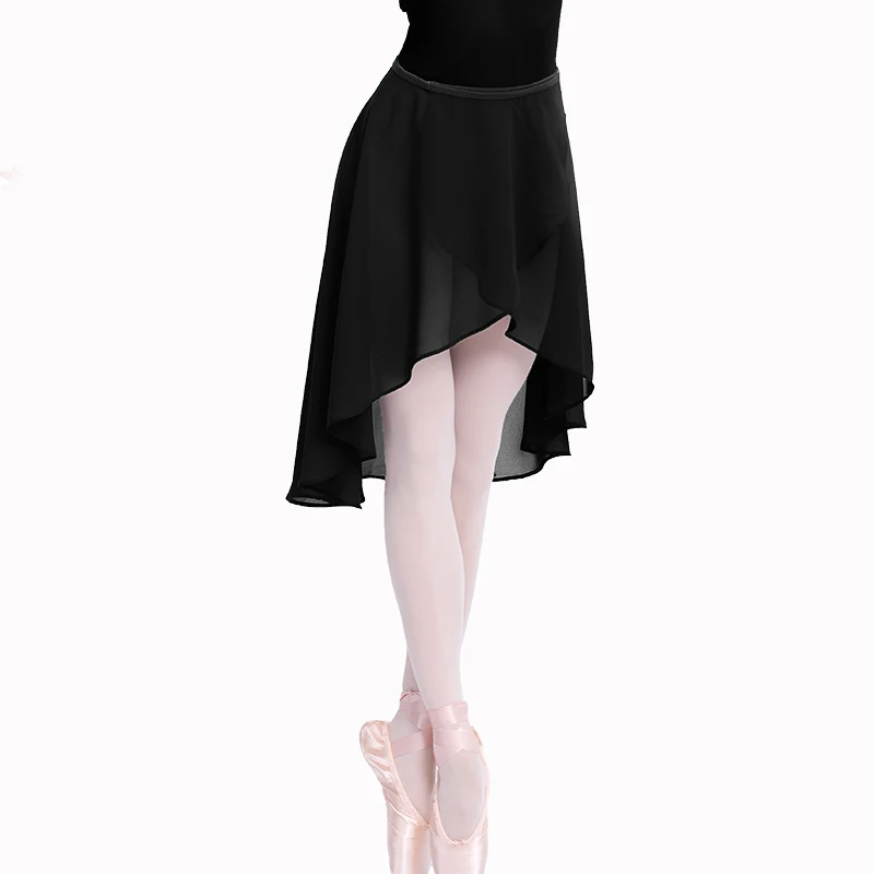 Women Ballet Wrap Skirt Black Chiffon Ballet Skirt Sheer Dance Skirt Adult Waist Adjustable Buckle Skirt Teens Irregular Skirt