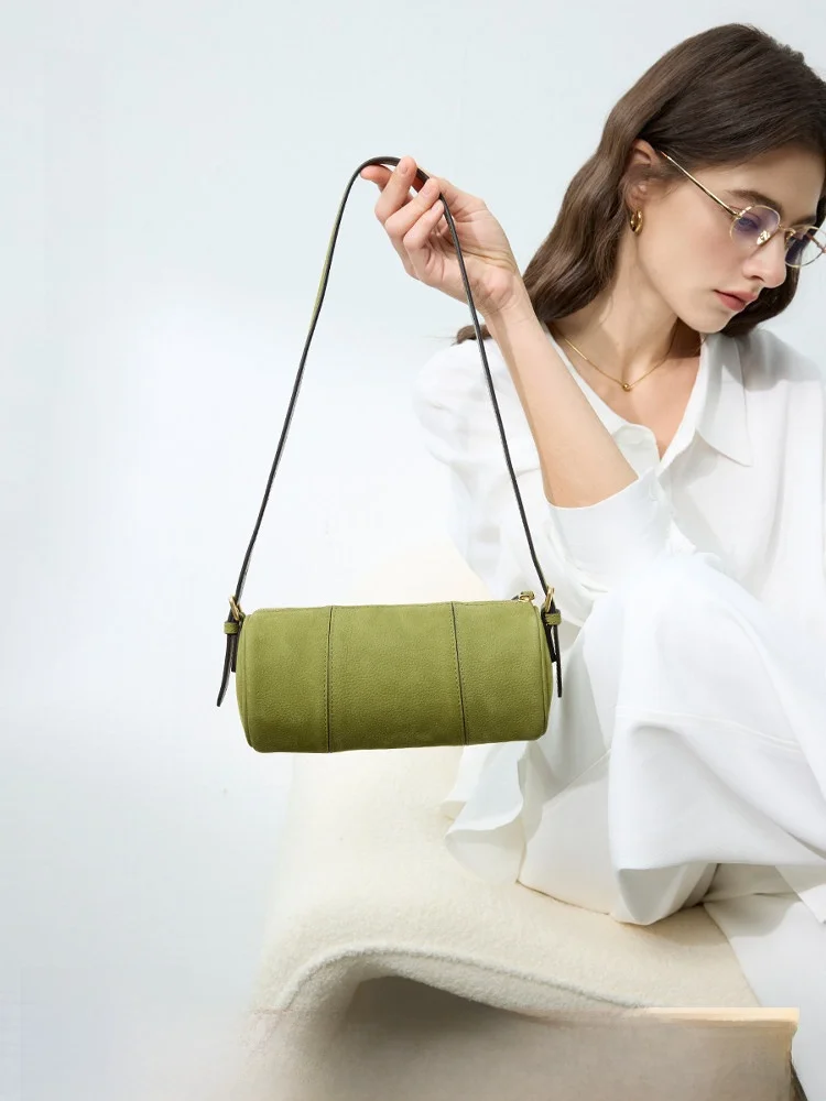 

E House Сумка из натуральной кожи Женская сумка-цилиндр Диагональная сумка Пригородная сумка на молнии Мягкая подушка ape