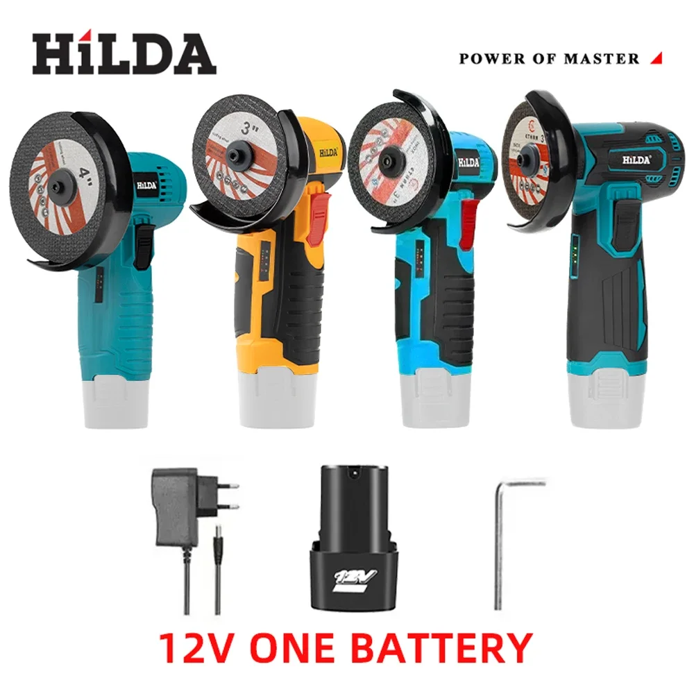 HILDA 12V 3/4 Inch Lithium Electric Angle Grinder Polishing Machine Brushless/Brushed Mini Cutting Machine Rechargeable Battery