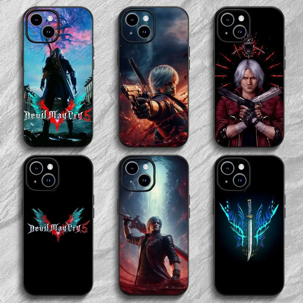 Custodia per telefono Game D-Devil M-May Cry 5 per iPhone 17 16 15 14 13 12 11 Pro Max Plus Mini, nera satinata, morbida, tipo soft shell
