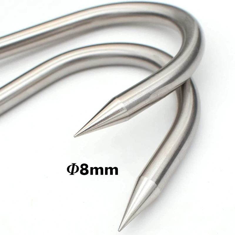 4 Pieces Stainless Steel Meat Hooks, 8-Inch 4/8mm S-Hooks, Meat Processing Butcher Hook Pot Hooks