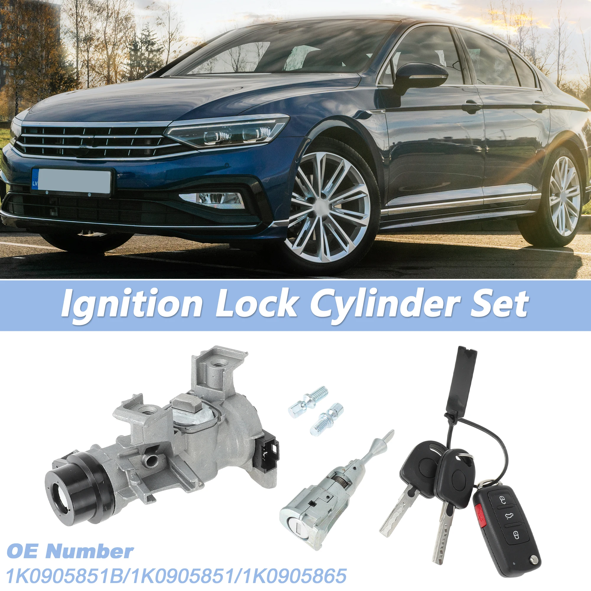 

UXCELL No.1K0905851 Ignition Lock Cylinder and Door Lock for VW Passat with Remote Key