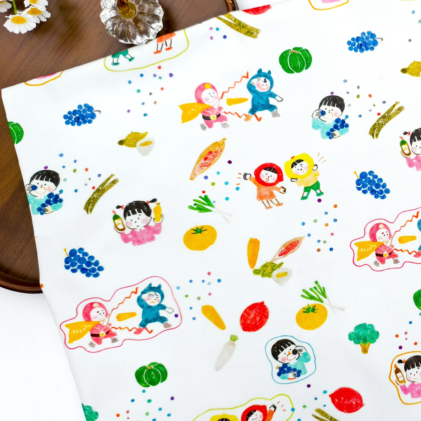 

Pure Cotton 8oz Digital Printing Cartoon Vegetable Pattern Canvas Fabric for Jaet Vest DIY Handmade Home Sponge Pad