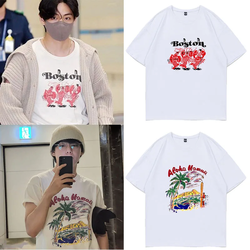 

Мужская футболка V Jin Young из чистого хлопка, свободного кроя, с коротким рукавом, простым дизайном, летняя, с принтом, повседневная, с круглым вырезом