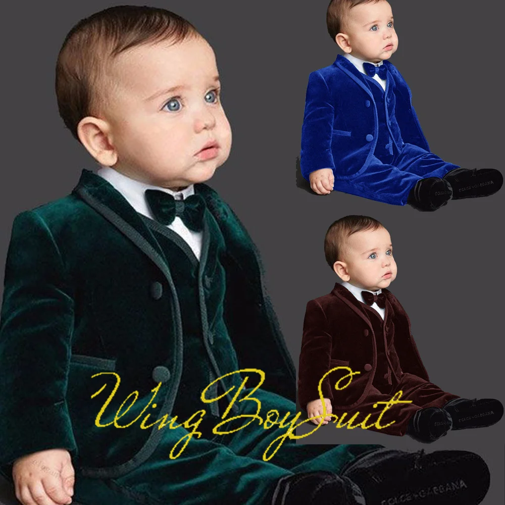 High Quality Velvet Suit for Boys Jacket Pants Vest 3 Pieces Set Wedding Tuxedo 2-16 Years Old Kids Blzar Formal Party Clothes