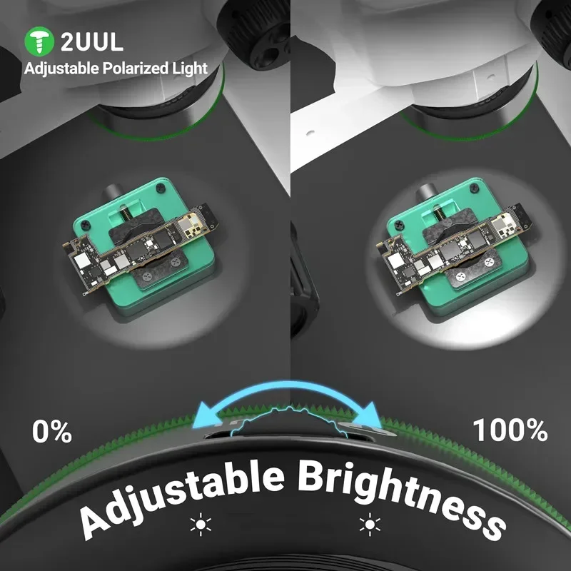 Microscopio polarizado 2UUL MS97, lámpara LED, anillo de luz antirreflejo ajustable, resistente al polvo y a la humo para reparación de teléfonos y PC