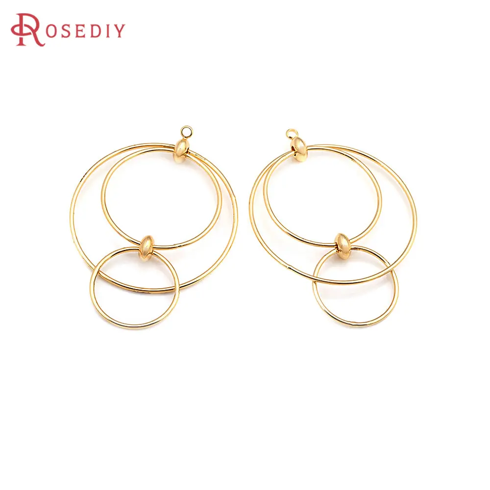 4PCS 18K Gold Color Brass Round Earrings Connect Charms Pendants High Quality Diy Jewelry Making Necklace Accessories for Women