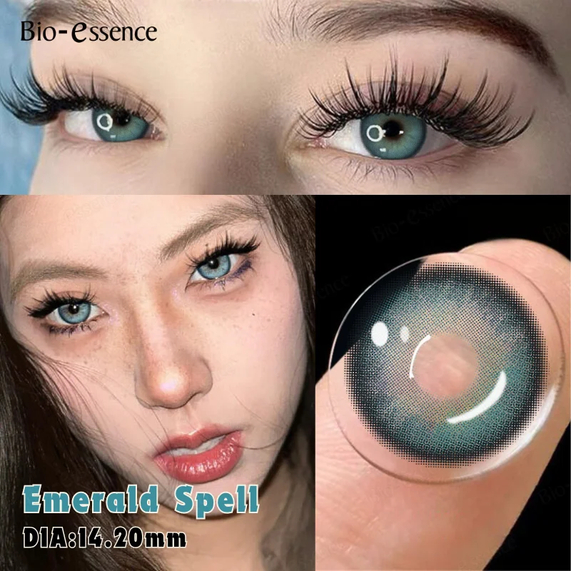 Bio-essence 1Pair Green Color Blue Contacts with Myopia Large Diameter Big Eyes Brown Lens Makeup Eyes Gray Cosmetic Pupils