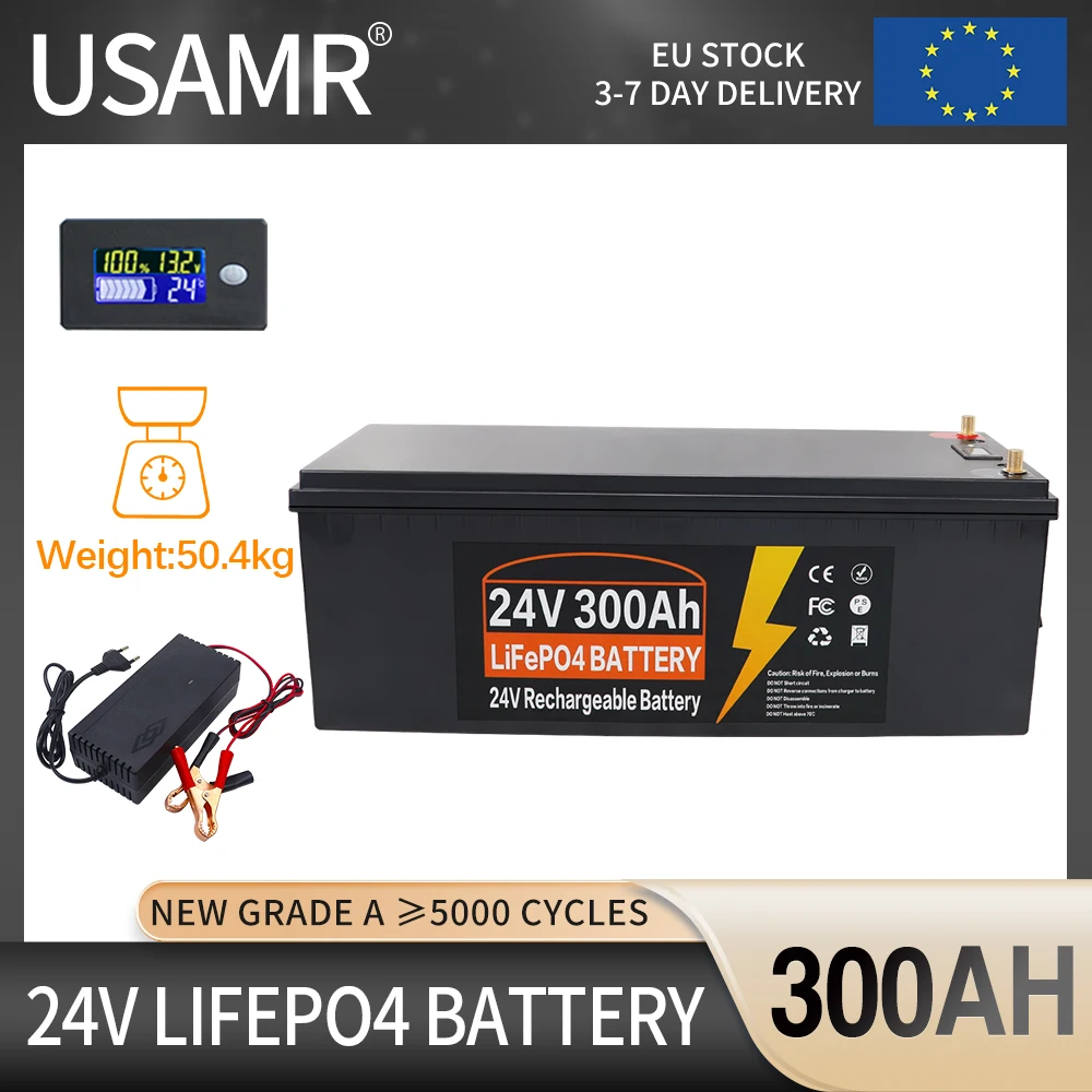 Nuovo 24V LiFePo4 Batteria 300AH 250AH 150AH 100Ah Built-in BMS Litio Ferro Fosfato Cell 5000 Cicli Per Golf Carrello di Stoccaggio Solare