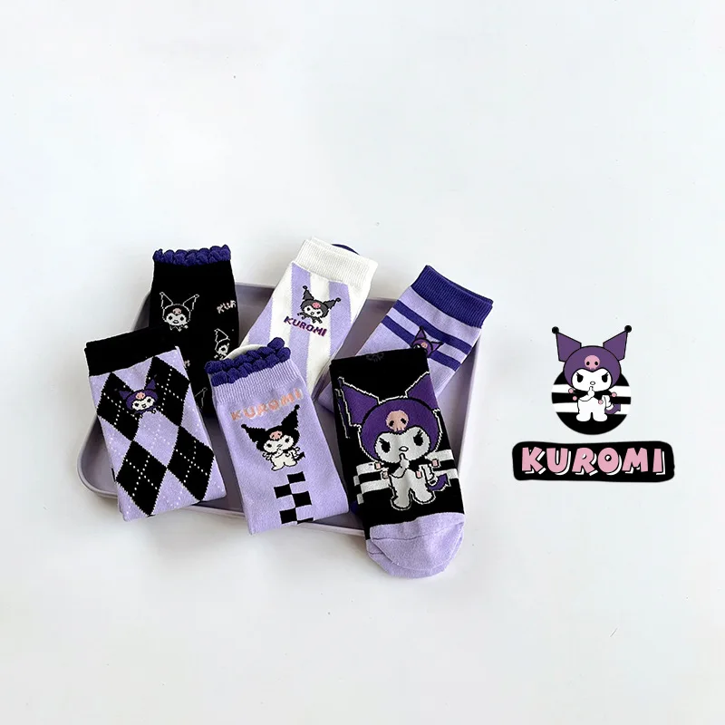 Sanurgente-Chaussettes mi-mollet pour filles, dessin animé Kuromi, longues, mignonnes, princesse